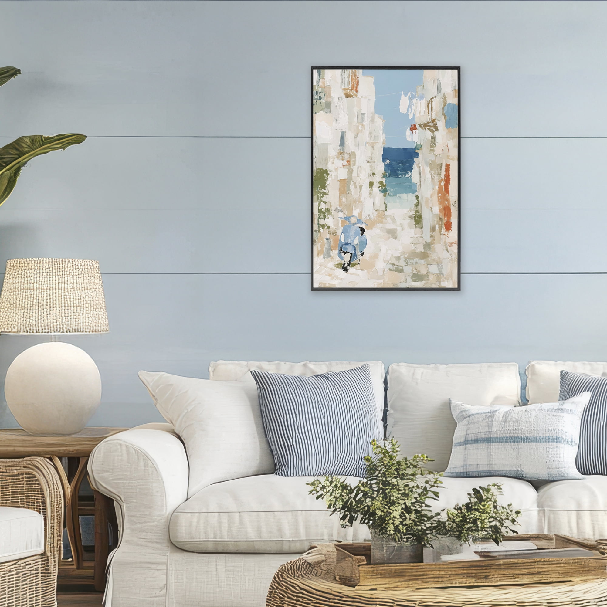 Stupell Industries Narrow Alley with Vespa Black Framed Giclee Art, design by Chromatic Storm Studio