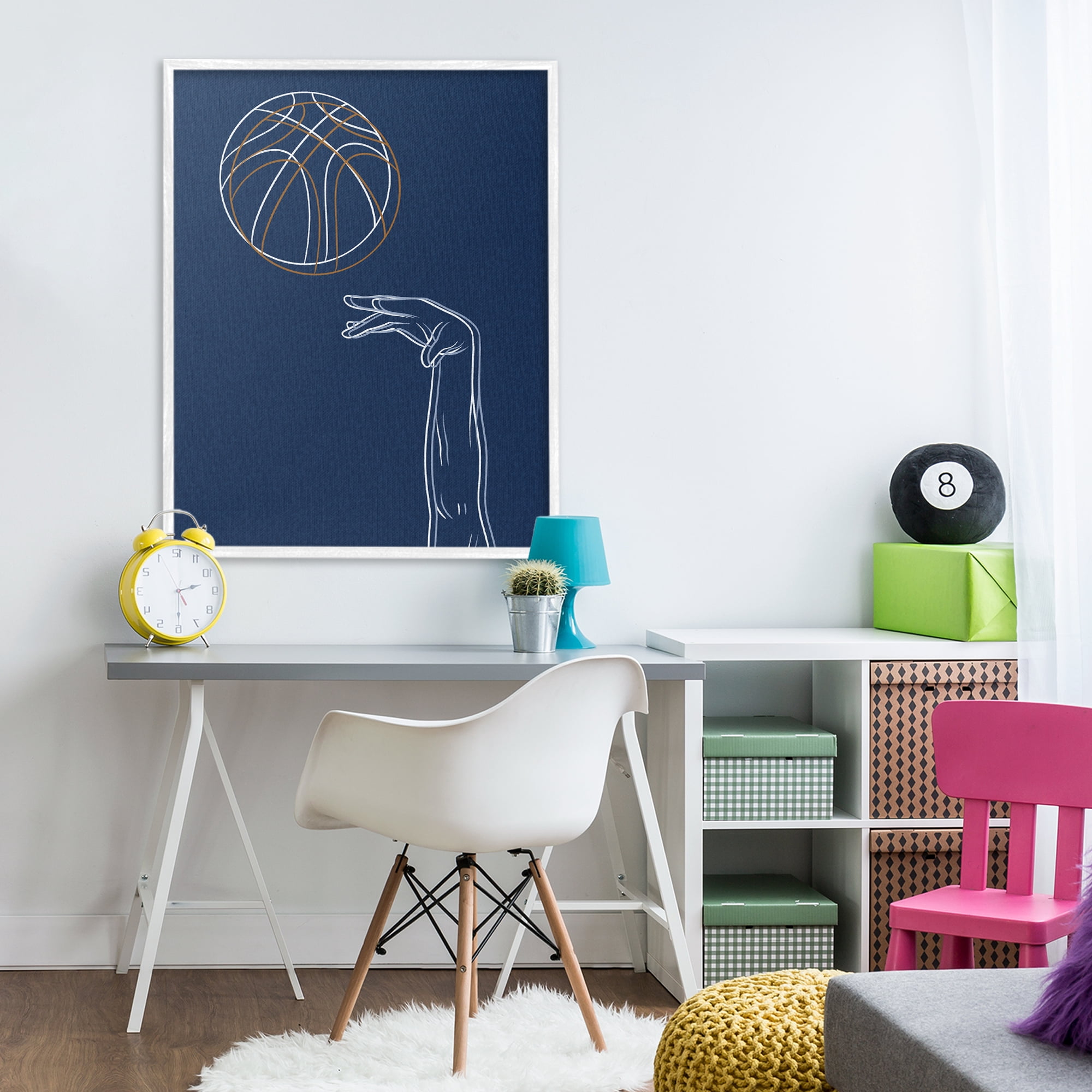 Stupell Industries Basketball Lines Contour White Framed Giclee Art, design by Marcus Prime