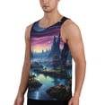 thumbnail image 2 of Gukieu Fantasy Landscape Starry Night Print Men's Quick Dry Fitness Vest, Round Neck Sleeveless Fitness Bodybuilding Top-4X-Large, 2 of 7