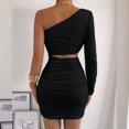 thumbnail image 2 of Women'S 2025 Fashion Hot Girl Off-Shoulder Hollow Slim Hip Dress Long Sleeve Ruffle Cocktail Mini Dress Black L, 2 of 8