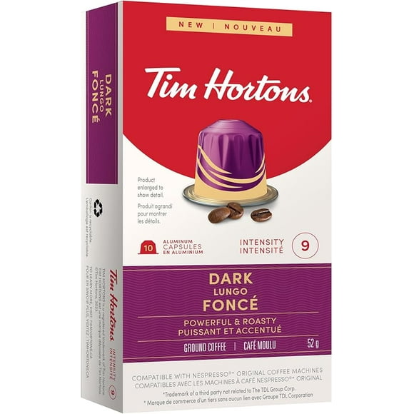 Tim Hortons Dark Lungo Nespresso Compatible capsules 10ct, E-TIM HORTONS TH DARK LUNGO