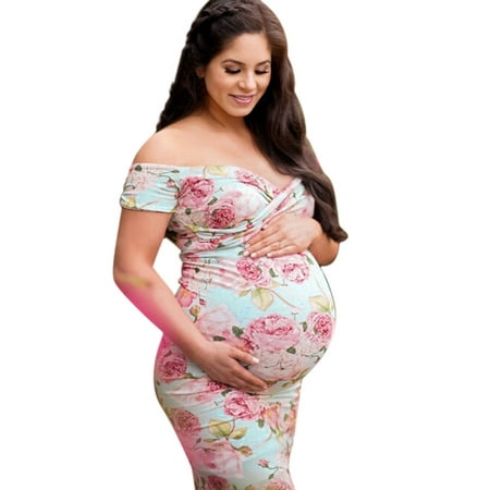 2019 high-quality Women Pregnant Off Shoulder Photography Props Nursing Boho Chic Print Long
