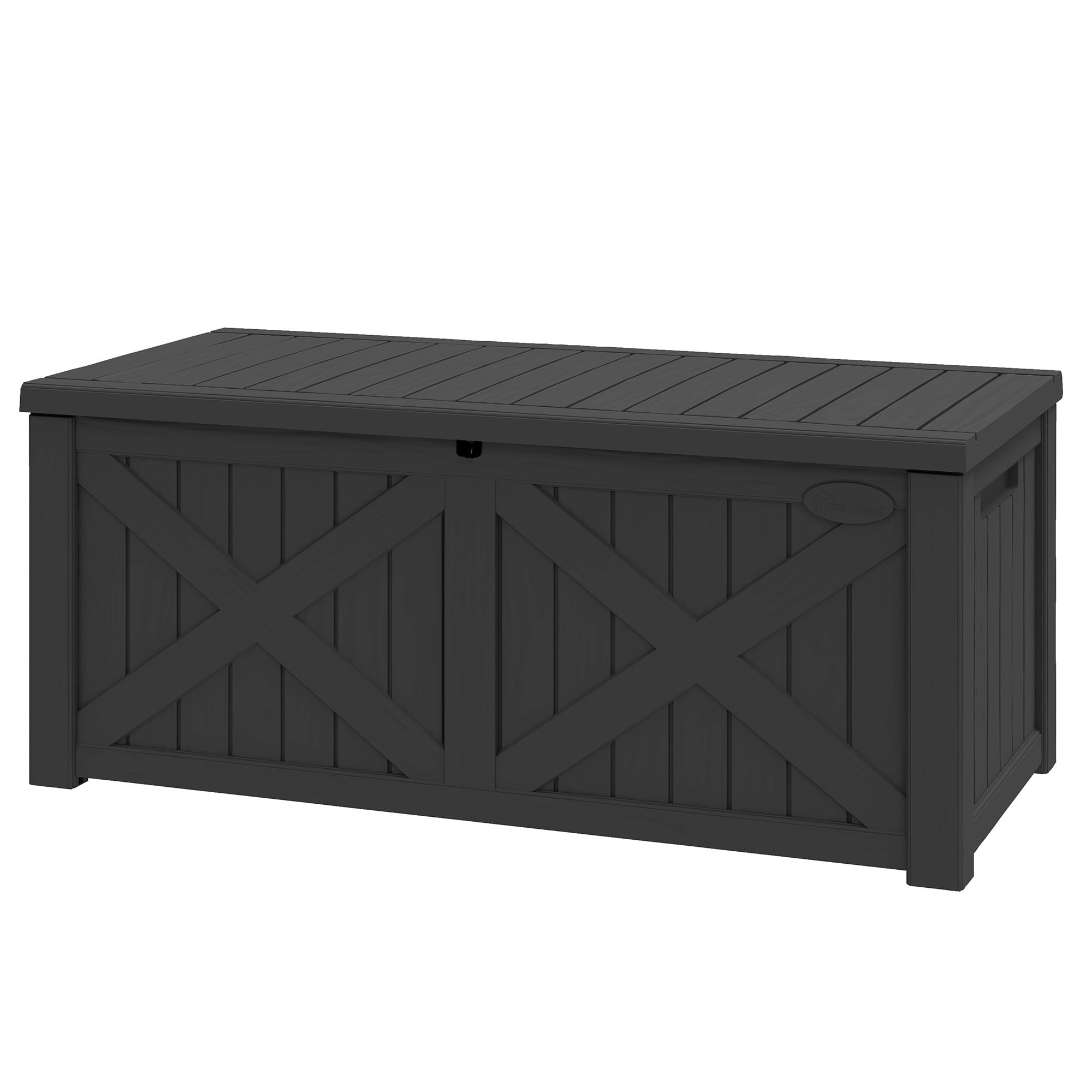Uforic 120 Gallon Outdoor Waterproof Resin Deck Box, Weatherproof Storage Bench with 660 lbs Capacity, Dark Gray