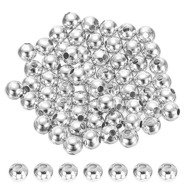 Uxcell Cuentas Espaciadoras Llenas de 4mm, 64Pcs Cuentas Redondas de Metal Plateado Suave para Hacer Pulseras y Collares DIY