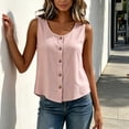 thumbnail image 5 of Tank Tops for Women Sleeveless Round Neck Solid Color Button Shirts, 5 of 8