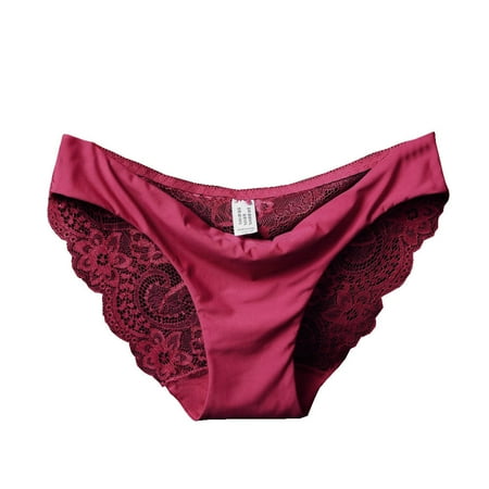 

Gaiseeis Women Lace Panties Seamless Cotton Panty Hollow Briefs Underwear WE/S Wine S