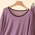 thumbnail image 4 of Womens Pajamas 2 Piece Sets for Women Dressy Women's Fashion Solid Color Thin Round Neck Long Sleeve Top Elastic Waist Pants Two Piece Home Pajama Set Purple L, 4 of 5