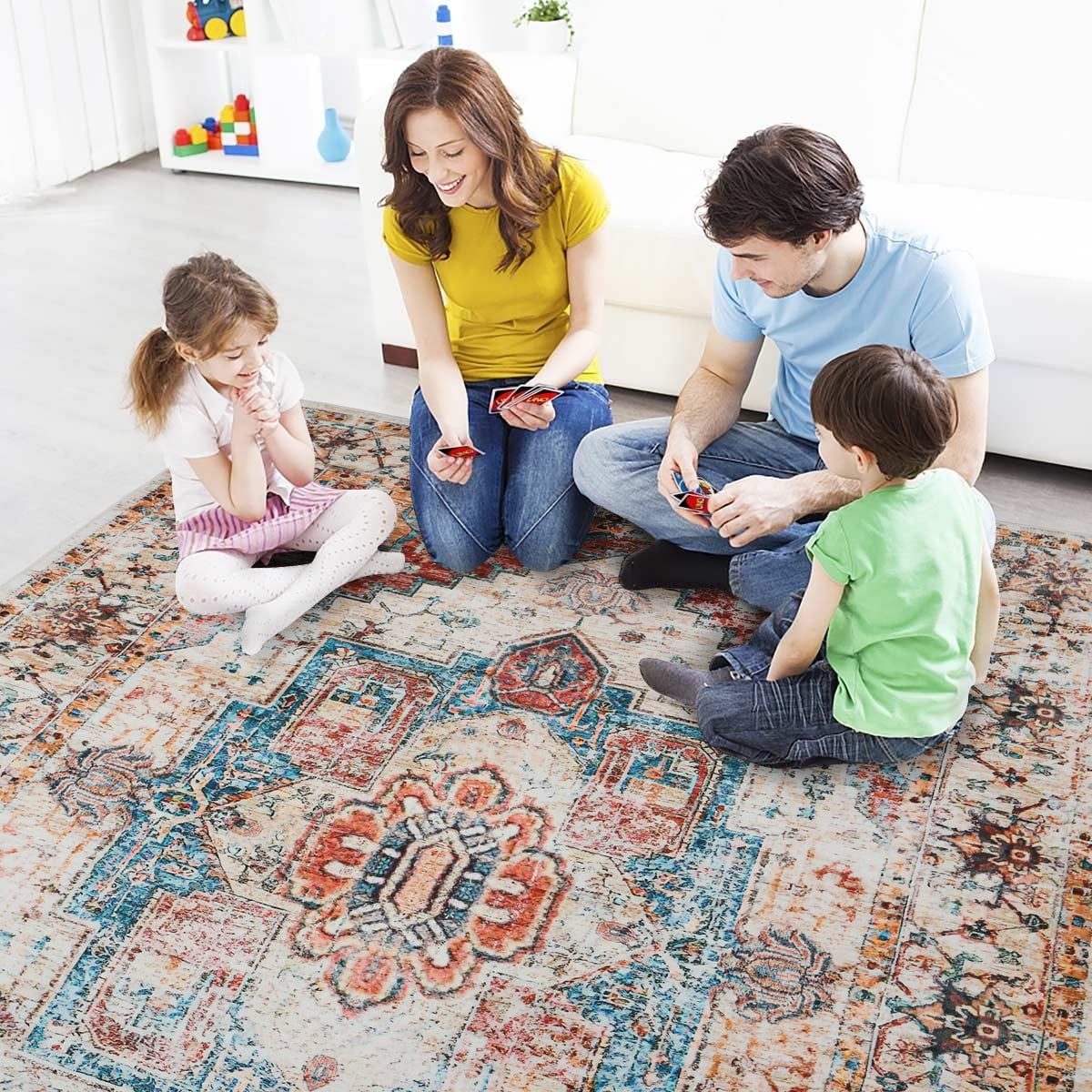 Lochas Vintage Bohemian Area Rugs for Living Room, Retro Boho Rug for Bedroom Indoor Print Carpet,6'x9',Orange