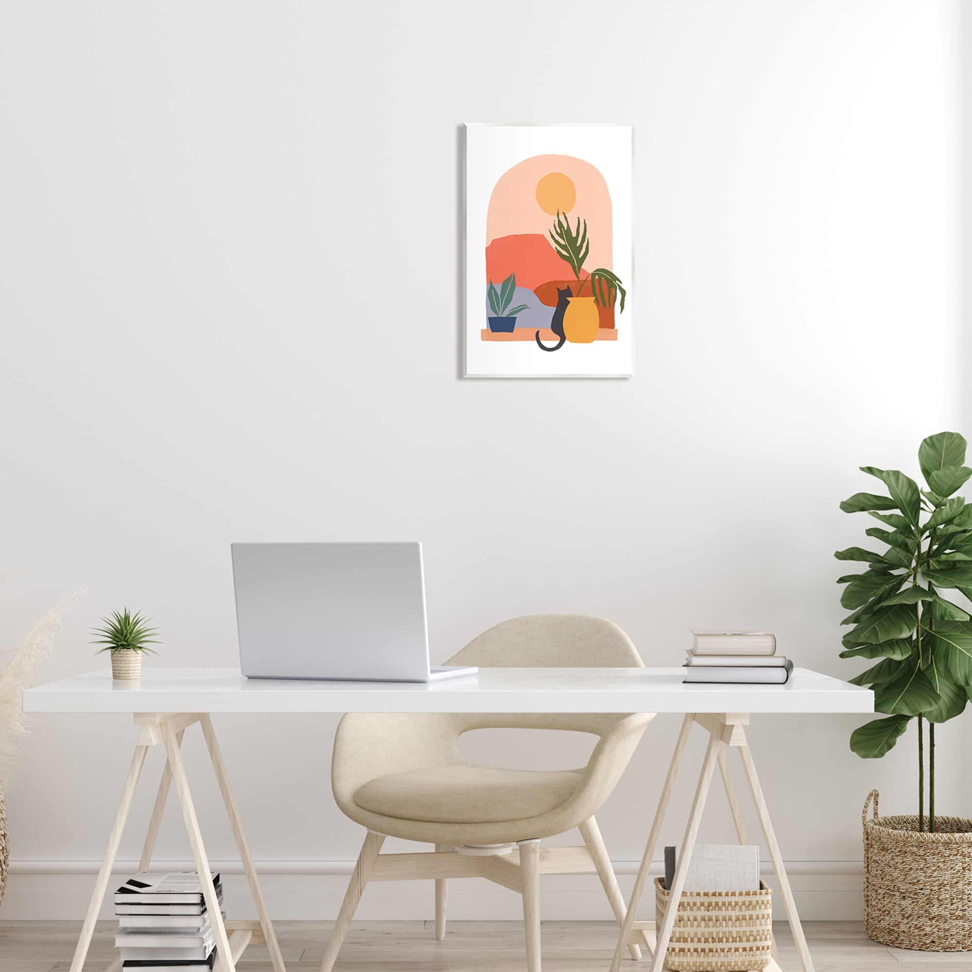 Stupell Industries Cat Watching Desert Dunes Modern Window View Graphic Art Unframed Art Print Wall Art, Design by June Erica Vess
