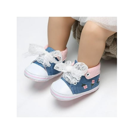 Casual Baby Girls Floral Infant Soft Sole Lace Up Shoes