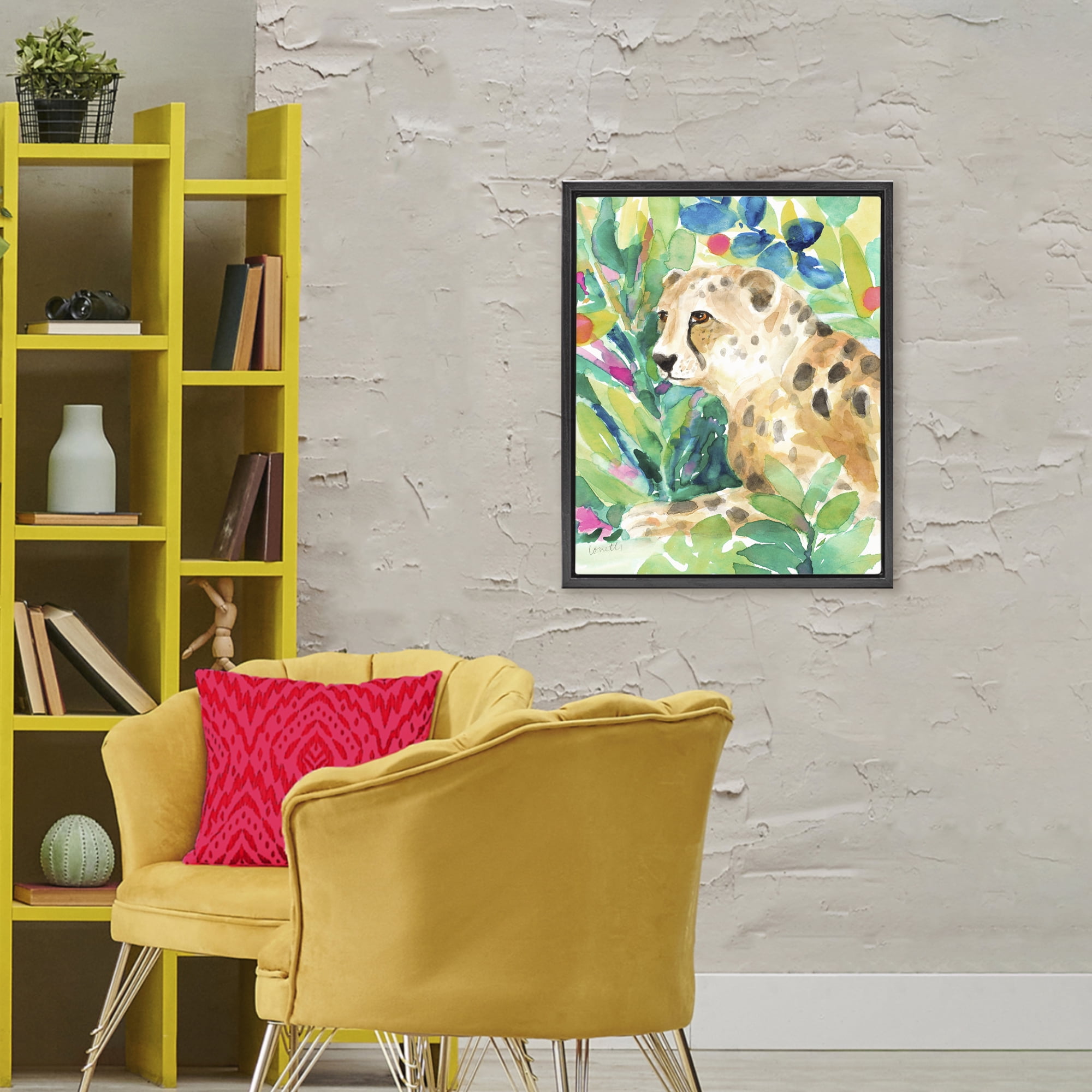 Stupell Industries Vibrant Chillin' Cheetah Black Framed Floater Canvas Wall Art, design by Lanie Loreth