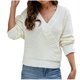 thumbnail image 2 of Suéter de cuello en V para mujer, suéter de punto suelto de color sólido de invierno, suéter de manga larga con cuello en V, tops de poliéster para mujer, 2 of 8