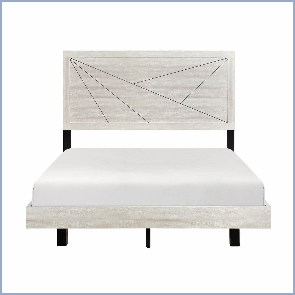 King Size Engineered Wood Bed Frame with Line Headboard Dusty Gray Oak for Master & Guest Rooms