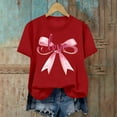 thumbnail image 5 of Valentines Bow Print T-Shirt for Women, Round Neck Pullover Basic Tee, Fashion Roll Up&nbsp;short Sleeve Tops ,Red,3XL, 5 of 6