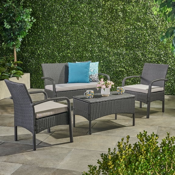 BARONAGE 44" L x 27.50" W Chat Chair, Outdoor Chat Chair with Table(4PC CHAT SET), Gray