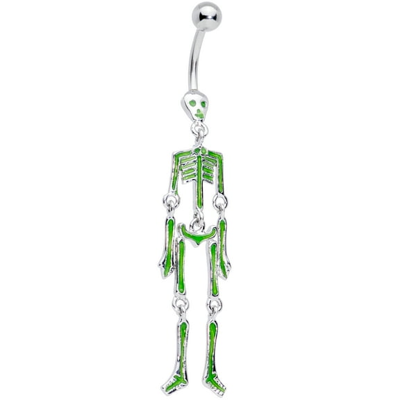 Body Candy Womens 14G Stainless Steel Navel Ring Piercing Green Hinged Skeleton Dangle Belly Button Ring