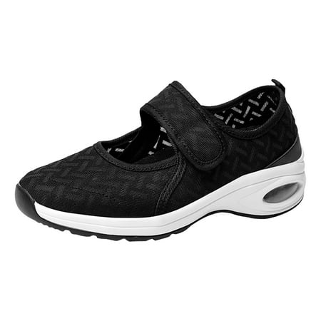 QYZEU Womens Flats Wide Width Womens Summer Wedge Heels Womens Round Toe Lace Walk Sports Shoes Breathable Women Casual Shoes Walking Lightweight Shoes Black 37