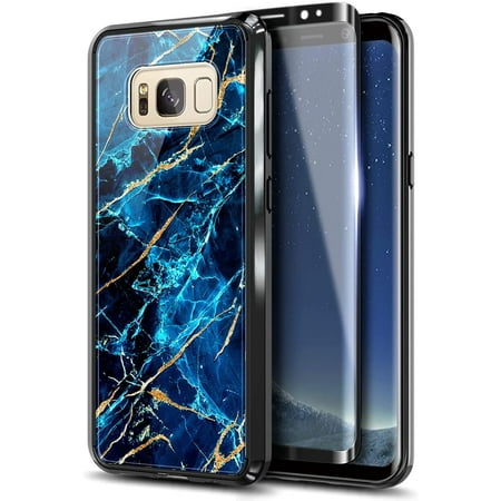 Nagebee Case for Samsung Galaxy S8 with Screen Protector (Soft Full Coverage), Ultra Slim Plastic Hard Back with TPU Bumper Protective Case Cover (Sapphire)