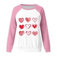 thumbnail image 3 of Cameland Rabais Saint-Valentin Femmes Mignon Rouge Cœur Graphique T-Shirts Raglan Manches Longues Col Rond Chandails en Molleton Ample Décontracté Tops Rose, 3 of 3