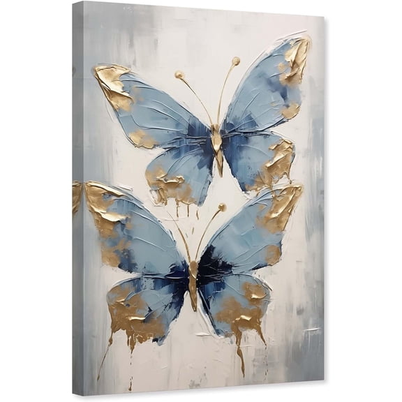 ZHONGYUTONG Butterfly Canvas Wall Art Blue Butterfly Pictures Wall Decor Abstract Painting for Living Room Decor Framed (12.00" x 18.00")