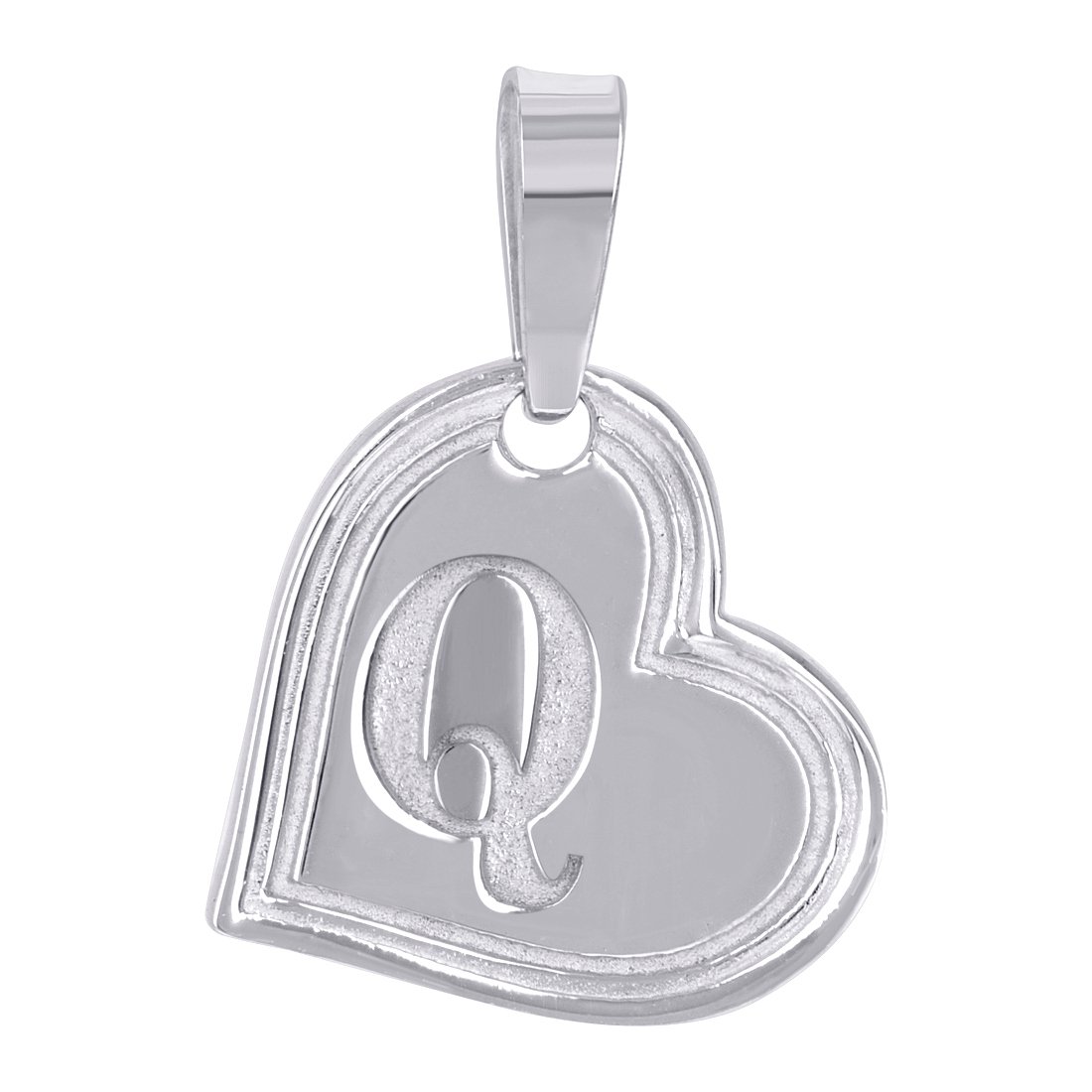 925 Sterling Silver Womens Love Heart Letter Name Personalized Monogram Initial Alphabet Q Charm Pendant Necklace 22.8x1