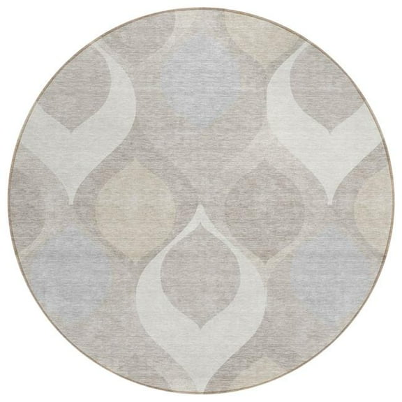 HomeRoots 584778 8 ft. Round Ogee Washable Indoor & Outdoor Area Rug, Ivory, Beige & Tan
