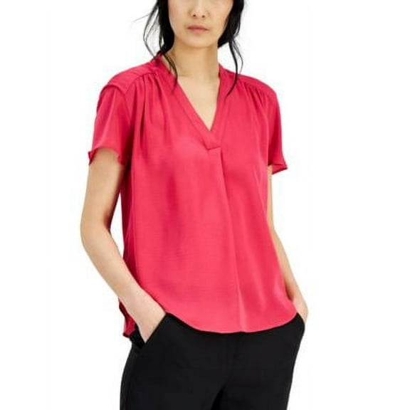 MSRP $60 Alfani Women Shirred V-Neck Dolman-Sleeve Blouse Pink Size Large