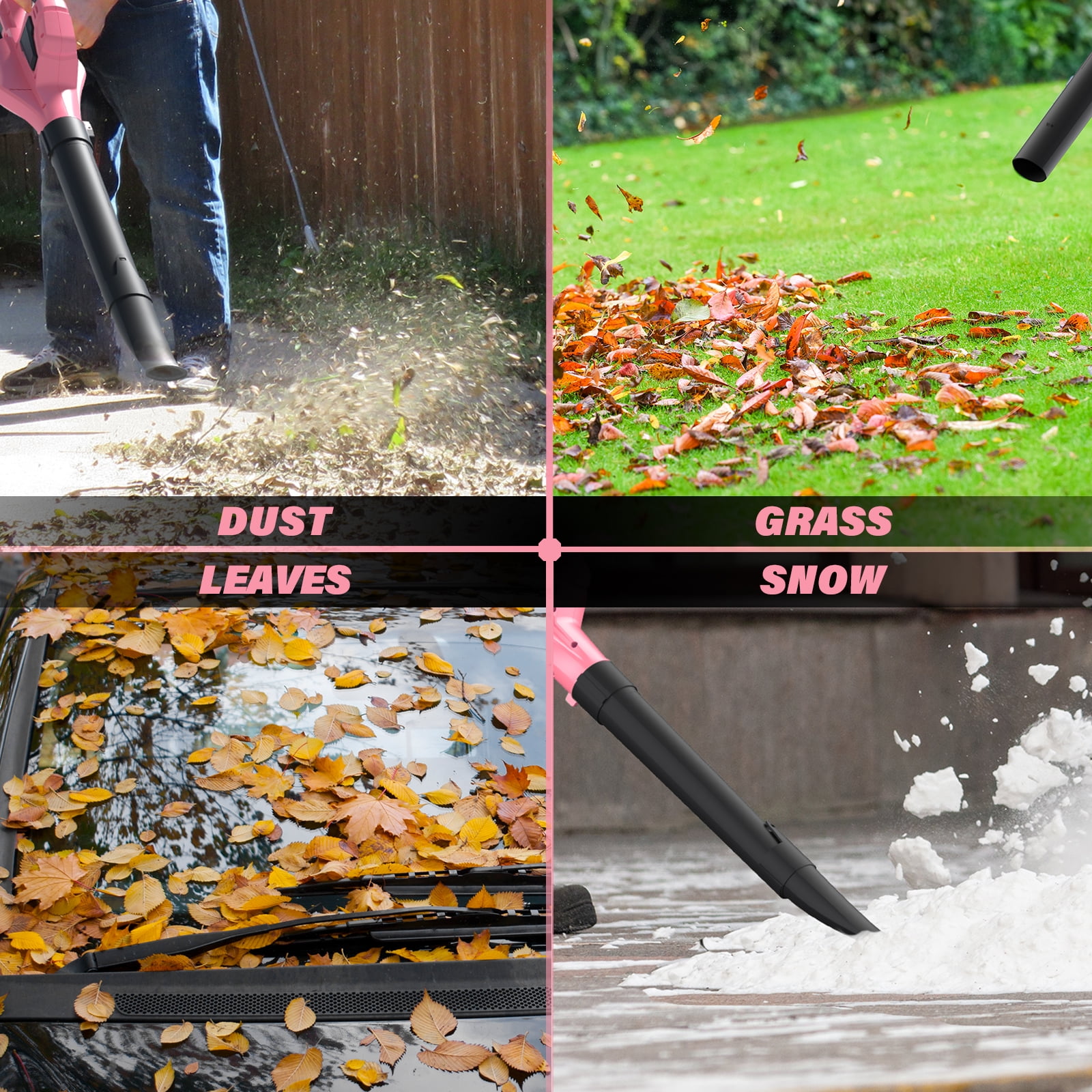 SOYUS Leaf Blower, 21V Leaf Blower Cordless with 2x2.0Ah Battery and Charger, 150 MPH Electric Leaf Blower with Two-Speed Mode, Blowers for Lawn Care, Debris Dust Cleaning（Pink）