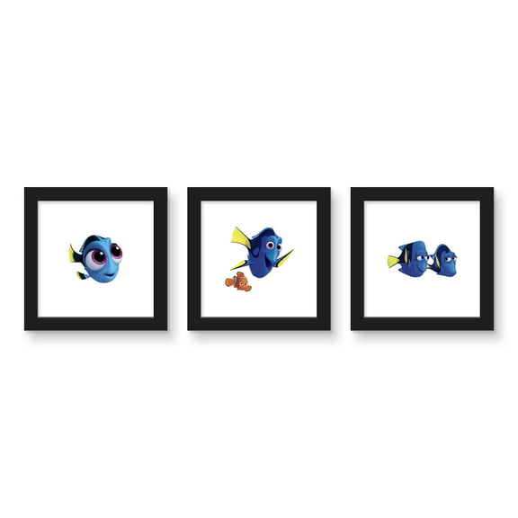 Gallery Pops Disney Pixar Finding Dory - Family and Friends Wall Art Bundle (3-Pack), Black Framed Version, 12" x 12"