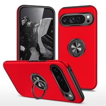 Google Pixel 9 / 9 Pro Case,Dteck Shockproof Rubber Case Hybrid Hard Ring Holder Kickstand Lightweight Slim Protective Cover for Google Pixel 9 / 9 Pro,Red