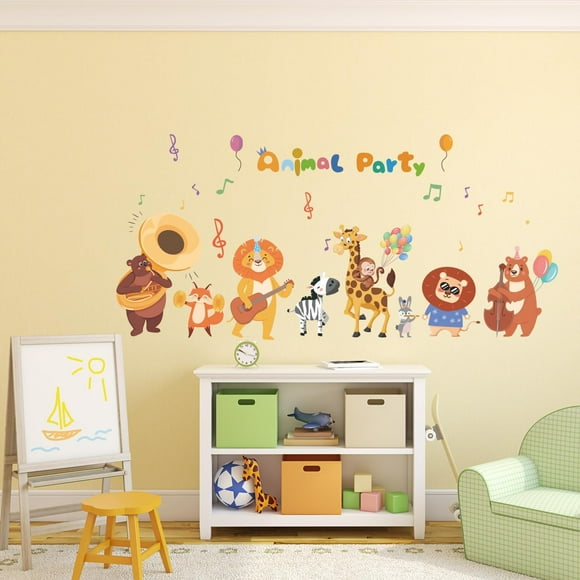 LOMILY Animals Party Wall Decals Kids,Nursery Wall Stickers,Daycare Playroom Wall Decals Peel and Stick Removable,Baby Wall Decor for Preschool,Door,Window,Boy,Girl,Toddler,Bedroom.