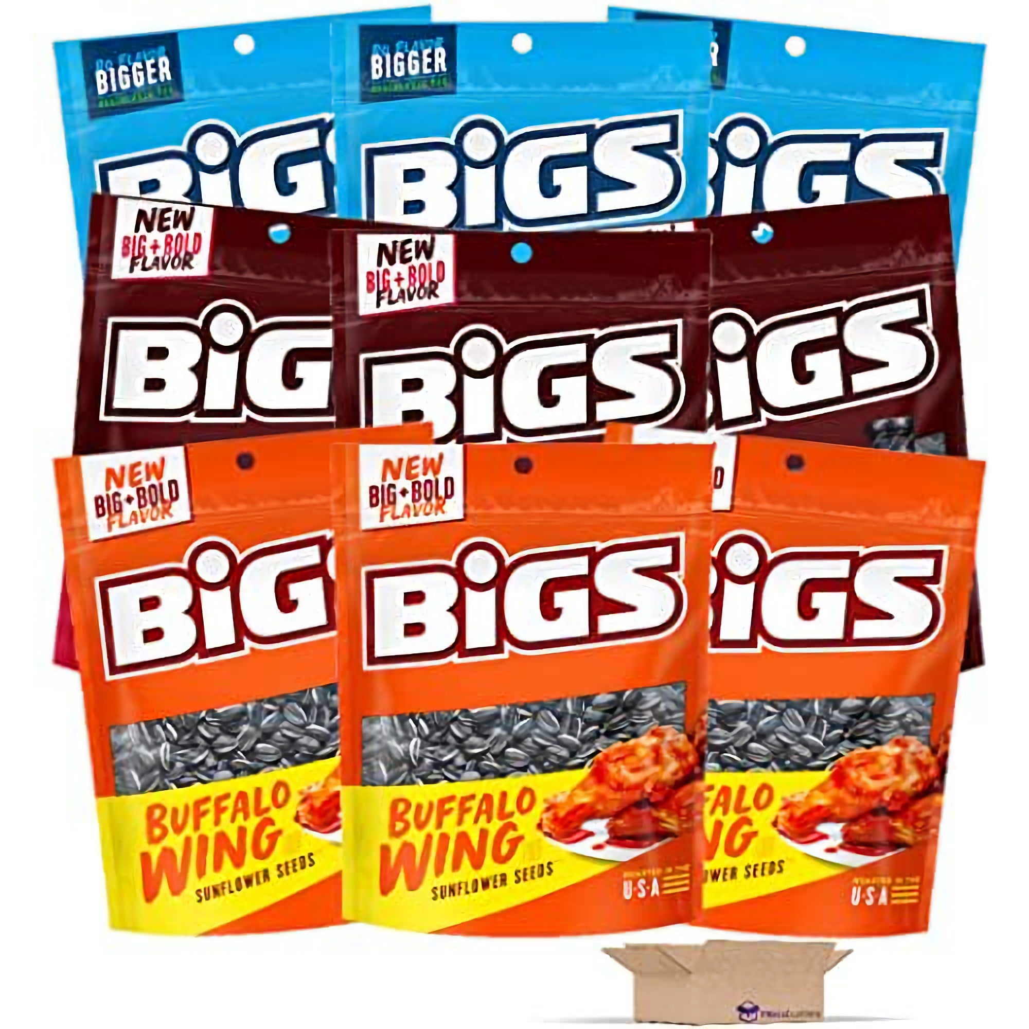 BIGS Sunflower Seeds Variety Pack 3 Flavor Combo: Zesty Ranch, Smokey BBQ and Buffalo Wing | 9 Pack (All American)