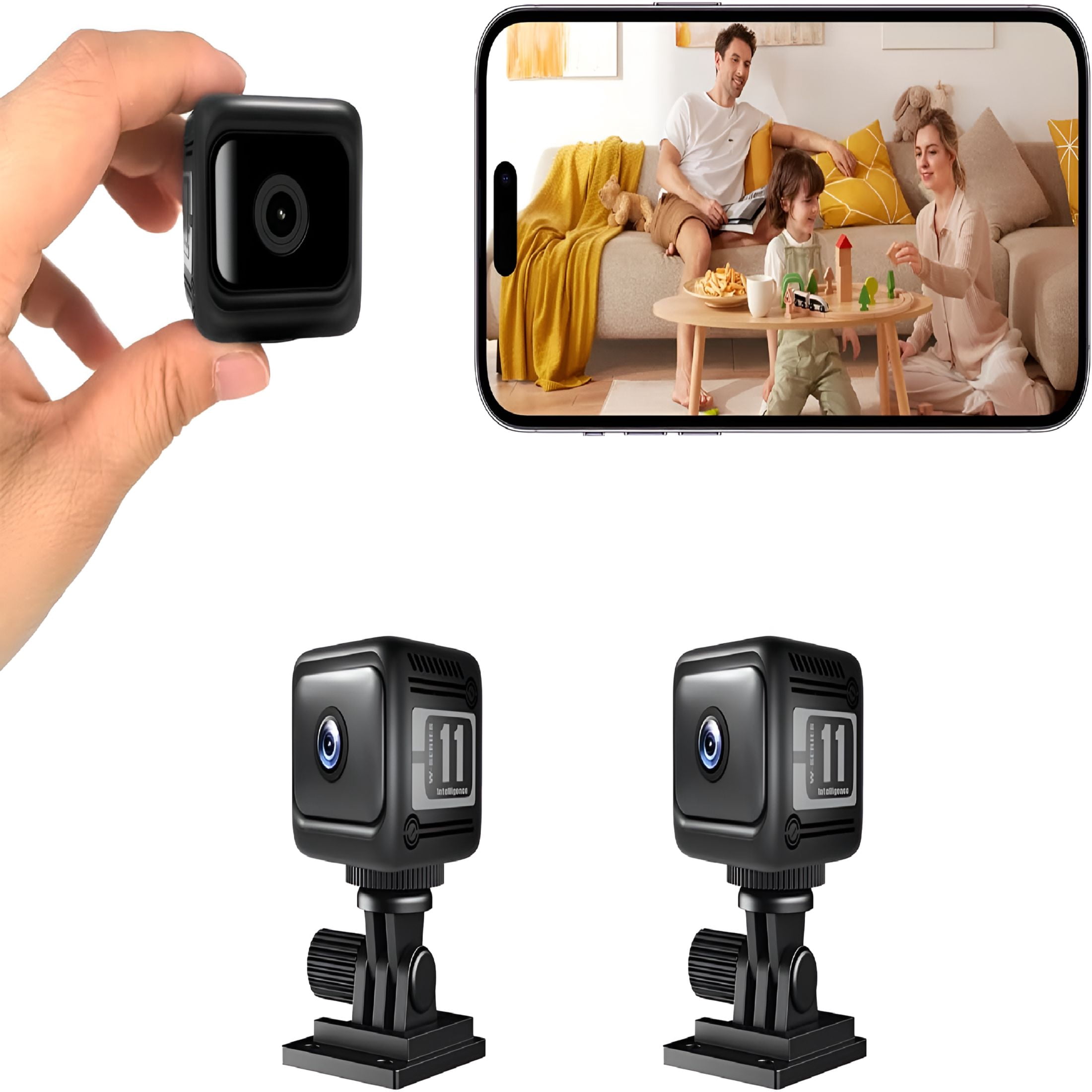 GJX Mini Security Camera,1080p HD Wireless Indoor Cam with 6-Hour Battery & No WiFi Needed for Recording,AI Motion Detection Night Vision for Home,Office,Baby and Pet Monitoring,Black