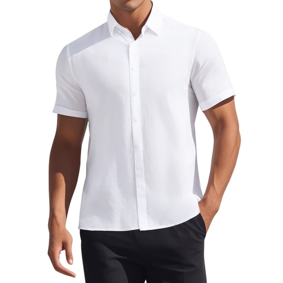 Unique Bargains Men's Short Sleeve Cotton Regular Fit Button Down Formal Shirt S White