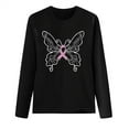 thumbnail image 3 of QATAINLAV Holiday Sales Womens Long Sleeve Tops 2025 Fall Fashion Butterfly Graphic Print Tees Shirts Breast Cancer Pink Ribbon Pullover Blouses Black XXL, 3 of 4