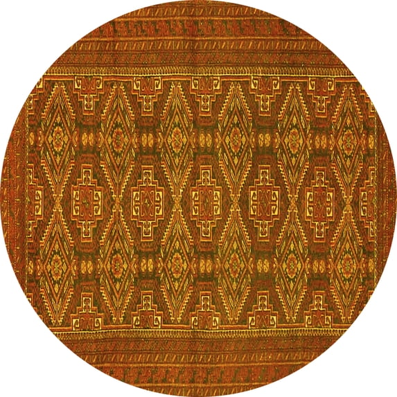 Ahgly Company Machine Washable Indoor Round Persian Yellow Traditional Area Rugs, 8' Round
