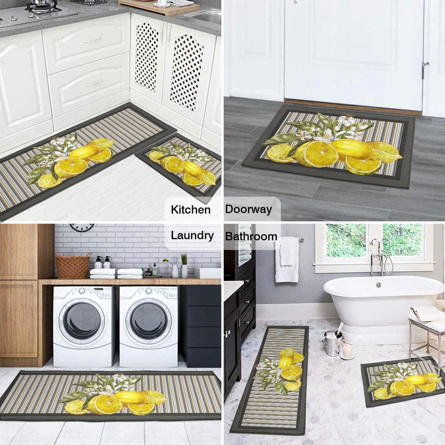 UWNRBG Lemon Kitchen Runner Rugs, 177" x 472" + 177" x 236", Non-Slip, 2 Count