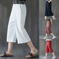 thumbnail image 1 of Koszal Summer Women Elastic Loose Wide Leg Straight Solid Color Capri Pants Trousers, 1 of 7