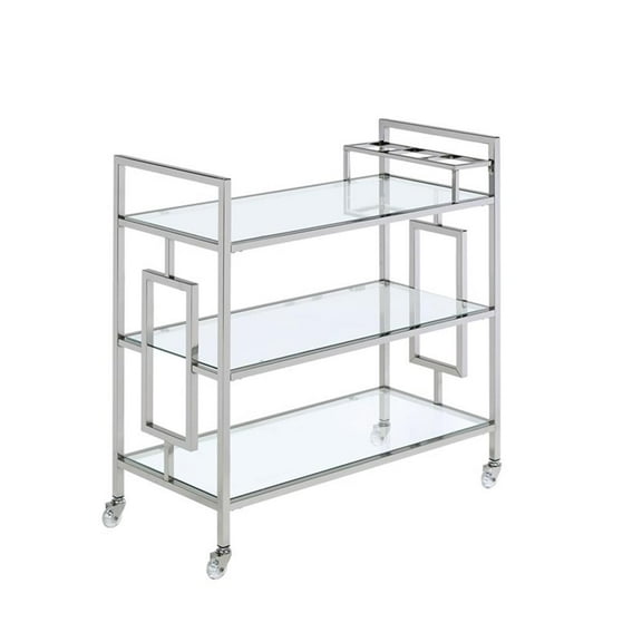 Bowery Hill Contemporary Clear Tempered Glass Serving Bar Cart
