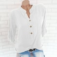 thumbnail image 2 of Odeerbi Cotton Linen Shirts for Women Summer Casual Mandarin Collar Long Sleeve Shirt Solid Color Loose Tops White, 2 of 7