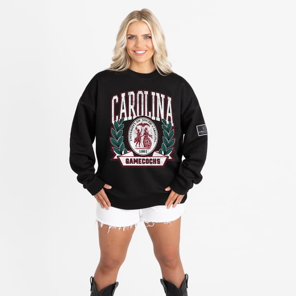 Women's Gameday Couture Black South Carolina Gamecocks Oversized Victory Lane Black Label Premium Sweatshirt