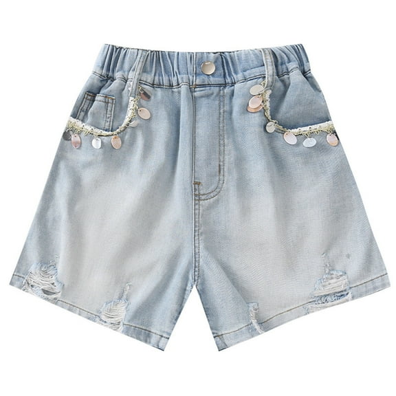 RUTAYY Children Girls Denim Shorts Comfortable Stretch High Waist with Pocket Trendy Cool Casual Daily Wear Elegant Stylish Trousers