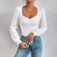 thumbnail image 2 of Womens Sweetheart Neck T Shirts Puff Sleeve Shirts for Women Long Slim Fitted Tee Tops White XL, 2 of 8