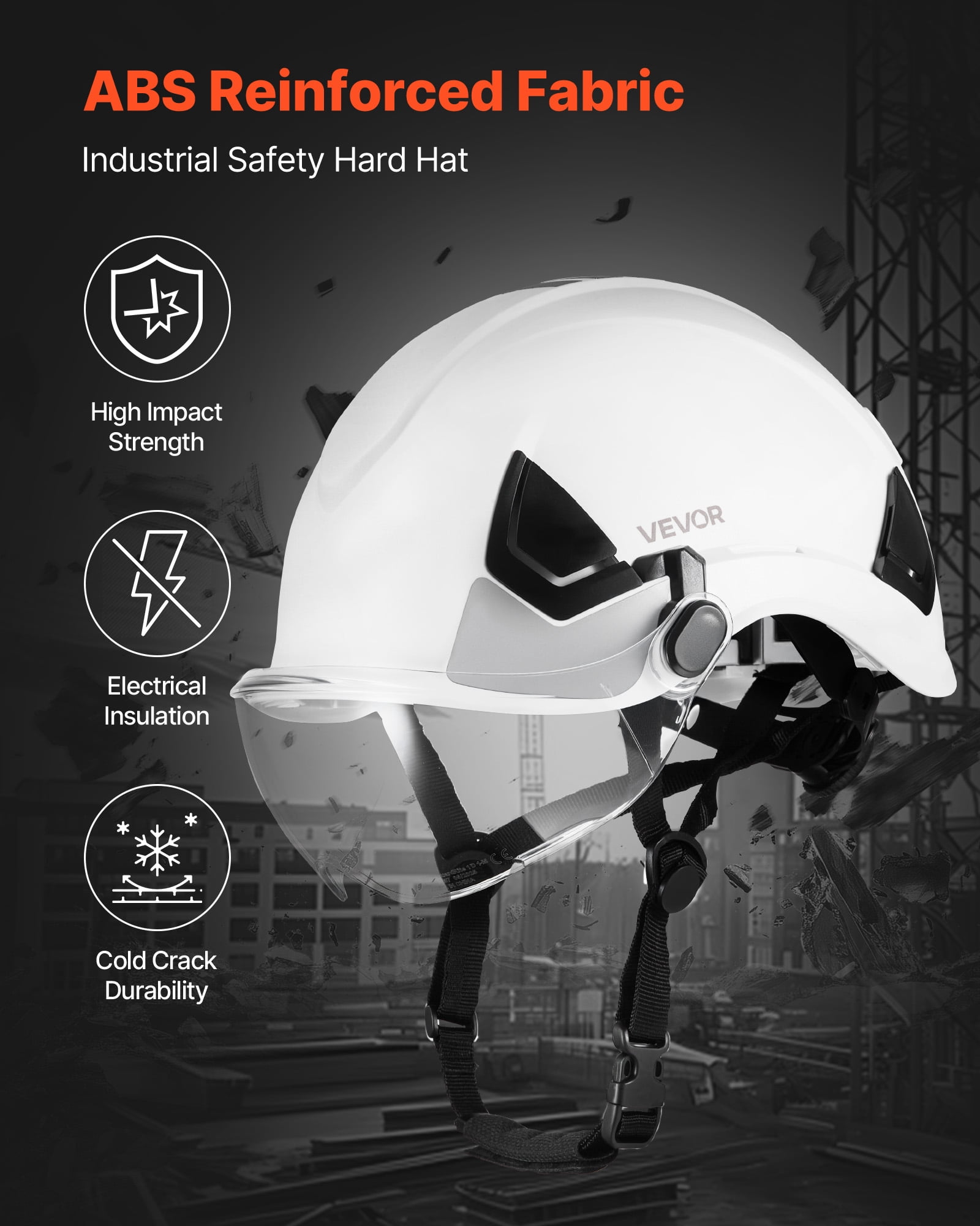 VEVOR Industrial Safety Helmet, ANSI/ISEA Z89.1 Approved ABS Hard Hat with Visor & 6-Point Ratchet Suspension, Adjustable Vented Hardhat for Men & Women, for Outdoor and Indoor Construction Workwear