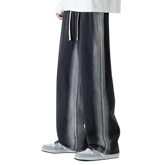 Ketyyh-chn99 Jeans Men 2024 Men's and Big Men's Relaxed Fit Pants Solid Trousers Relaxed Plus Size Long Pant Black,S