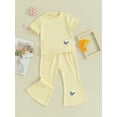 thumbnail image 3 of Suealasg Little Girls Summer 2 Piece Outfit Round Neck Short Sleeve Tops + Elastic Waist Flare Pants 3T 4T 5T 6T 7T Kids Girls Casual Sleepwear Set, 3 of 9