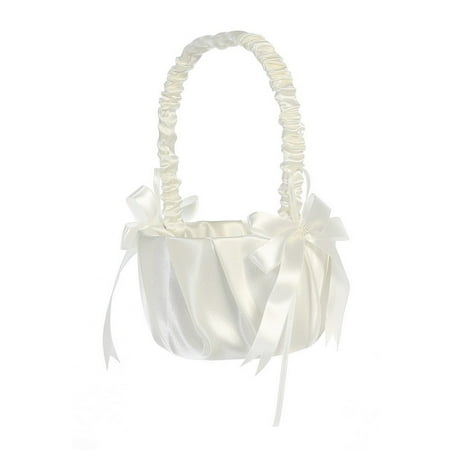 Pleated Bow - Ivory Pleated Satin Bows Flower Girl Basket