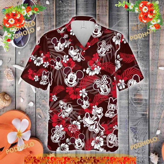 Disney Mickey Mouse Floral Aloha Hawaiian Shirt