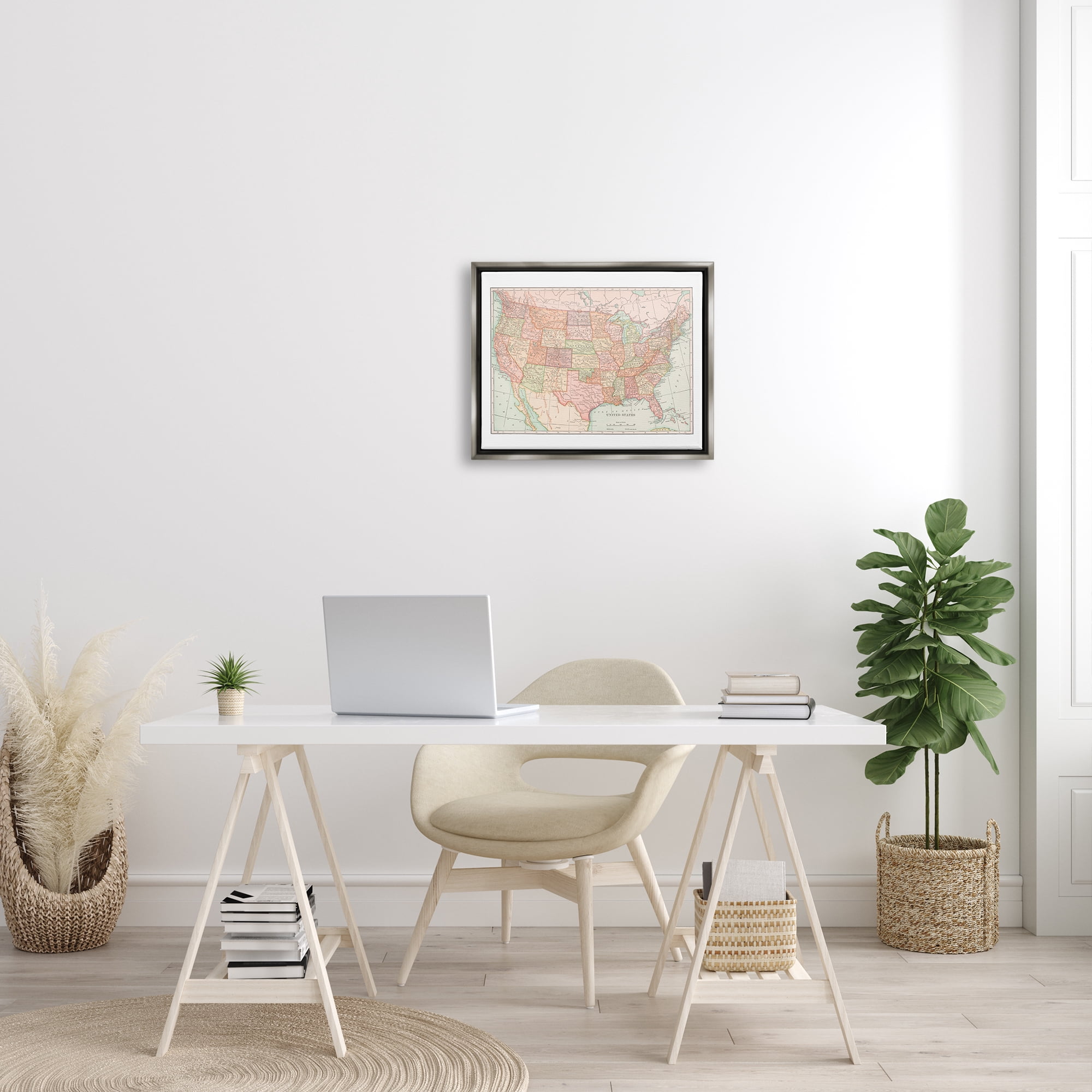 Stupell Industries Traditional USA Map Travel & Places Painting Gray Floater Framed Art Print Wall Art, 21 x 17