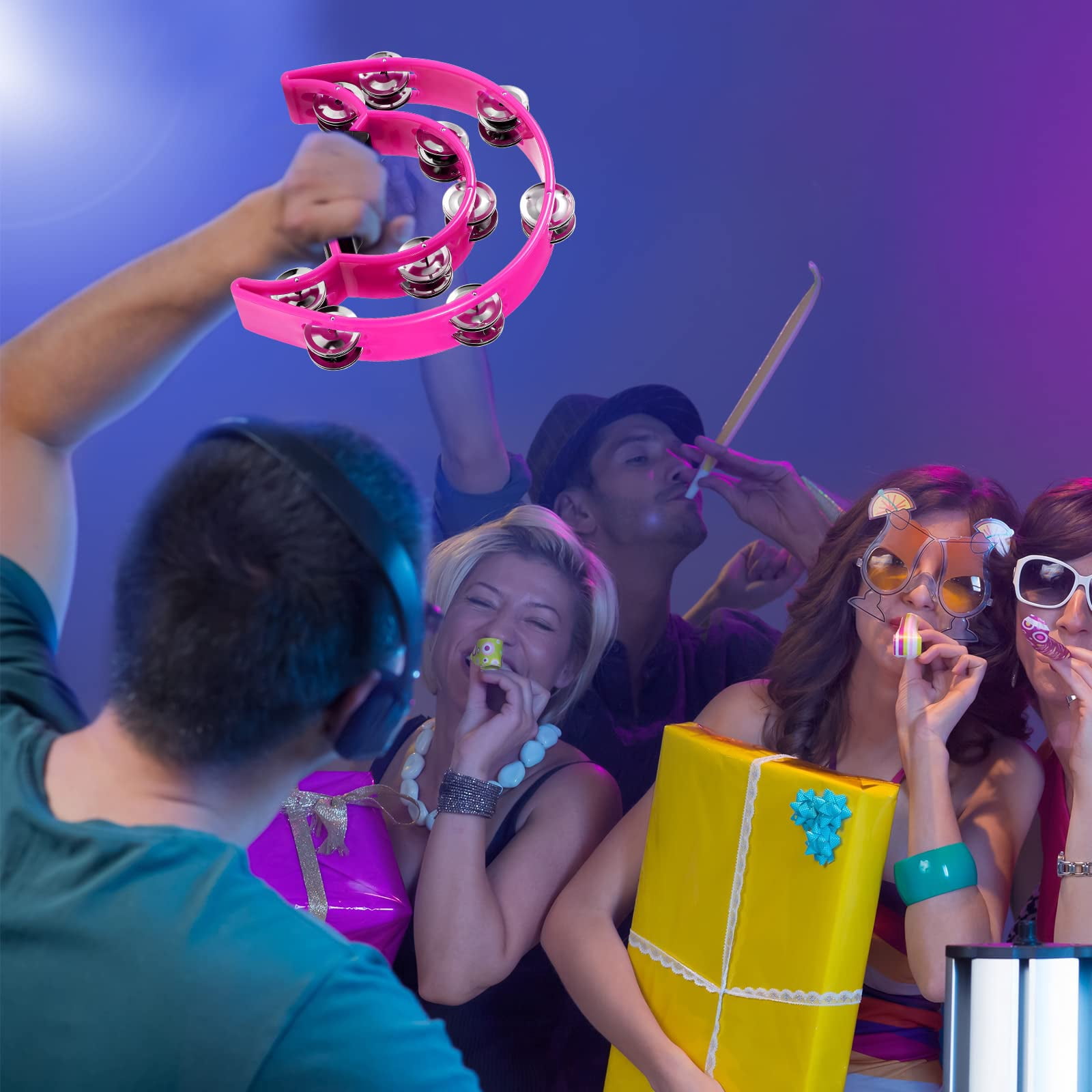 7 Pieces Double Row Tambourine Half Moon Musical Plastic Instrument Handheld Percussion Metal Jingles Hand Held Drum For Party Performance Concert
